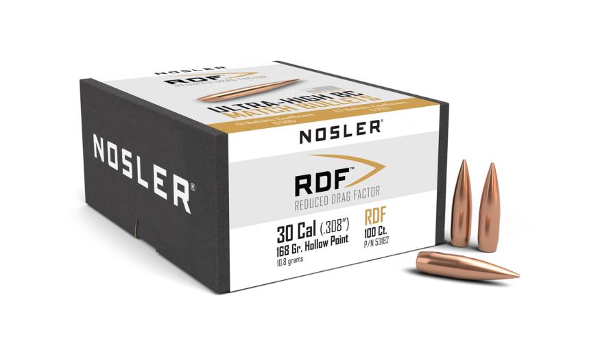 Nosler .308 Diameter 168 Grain Hollow Point Boat Tail RDF 100 Count ...