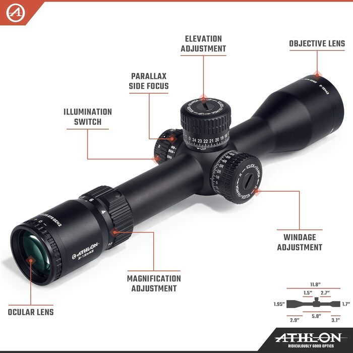Athlon Optics Helos BTR Gen 2 Rifle Scope First Focal Plane 2-12x42mm Illuminated AHMR2 MIL Reticle Black