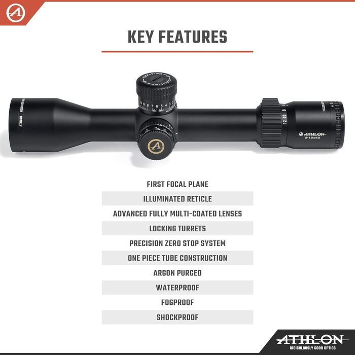 Athlon Optics Helos BTR Gen 2 Rifle Scope First Focal Plane 2-12x42mm Illuminated AHMR2 MIL Reticle Black