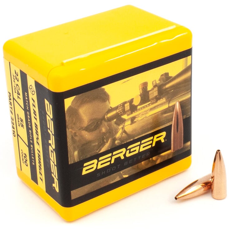 Berger .224 Diameter 55 Grain Hollow Point Flat Base Target 100 Count ...