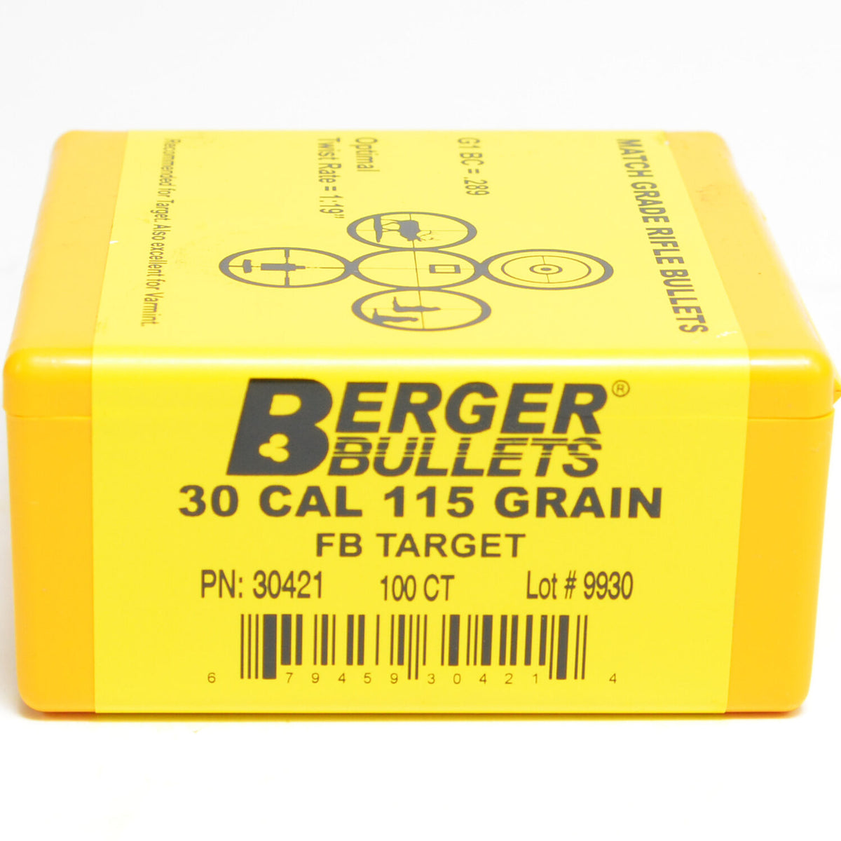 Berger .308 Diameter 115 Grain Hollow Point Flat Base Target Bullets ...