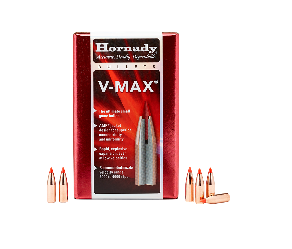 Hornady .224 Diameter 55 Grain Polymer Tip with Cannelure V-Max 100 Count Bullets