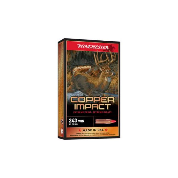 Winchester Copper Impact Ammunition 243 Winchester 85 Grain Copper Impact Copper Hollow Point Box of 20